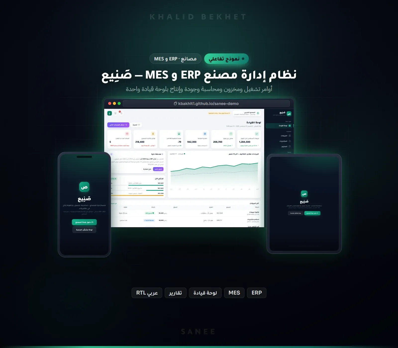 صنيع: نظام إدارة مصنع يجمع ERP وMES في لوحة تحكم واحدة، نموذج تفاعلي